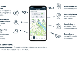 In der Mitte steht ein Smartphone mit der Smart Driver App und daneben die Vorteile der App