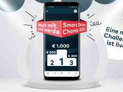 Mockup von einem Smartphone auf welchem die Gewinne der Smart Driver Challenge gezeigt werden.