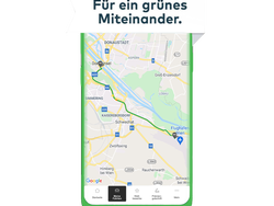 Smartphone mit Karten-Ansicht und der Überschrift "Für ein grünes Miteinander."